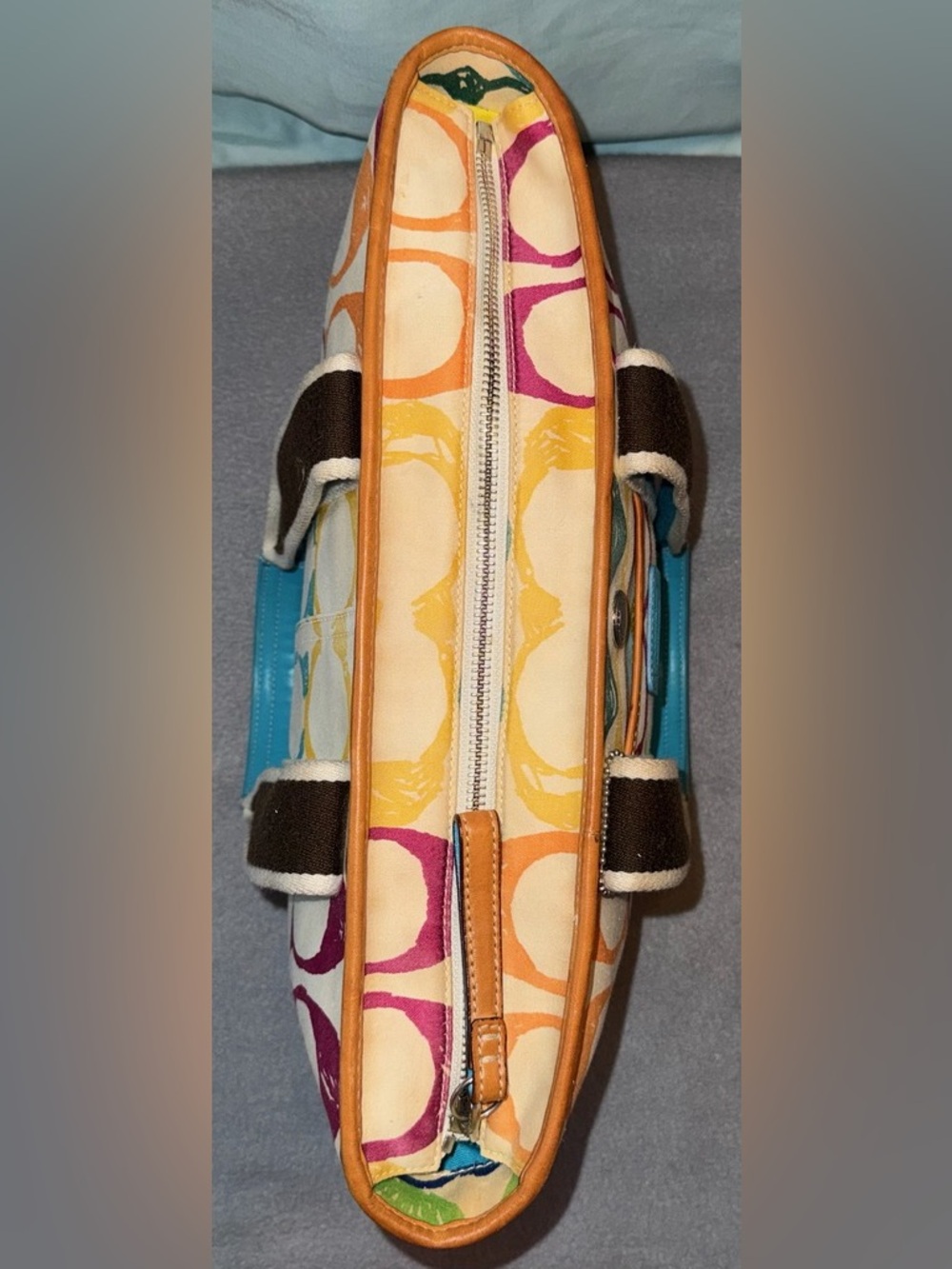 Coach Style 5660 Scribble Small Tote with Teal Straps - Picture 5 of 11